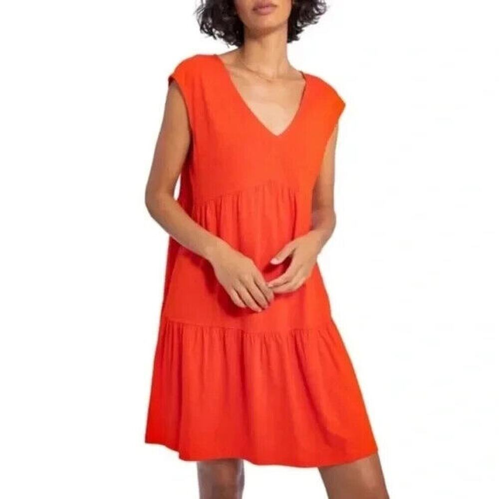 Social Standard by Sanctuary Dress Medium Red Tiered Cap Sleeve Beach Colorful